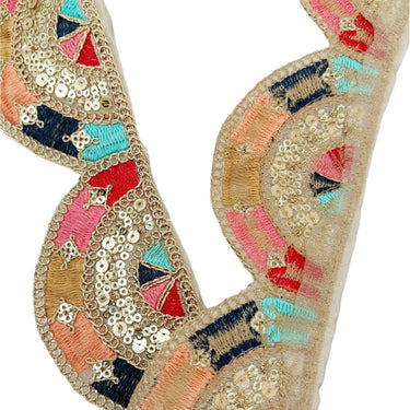 9 Yards Multicoloured Embroidered Trim, Decorative Trim, Indian Sari Border Sequin Trimming